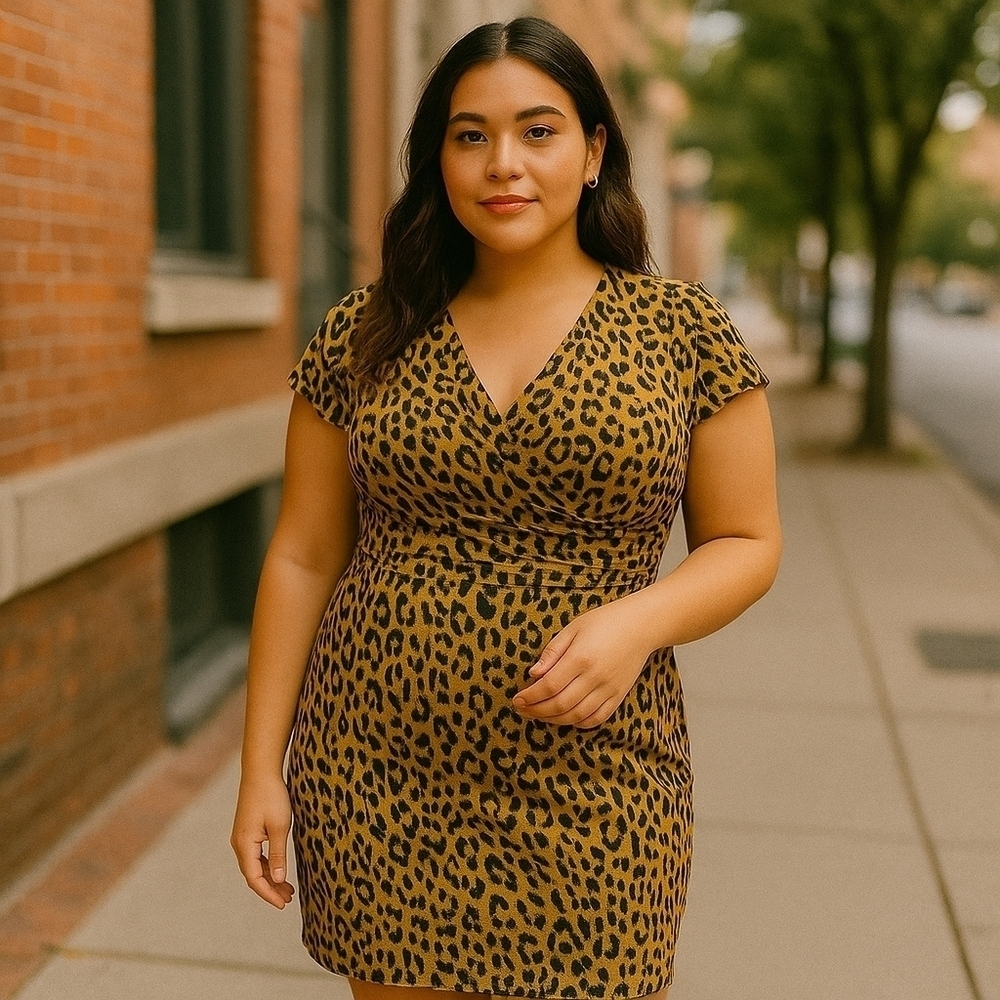 Carmen Marc Valvo Leopard Print Sheath Dress XL NWT